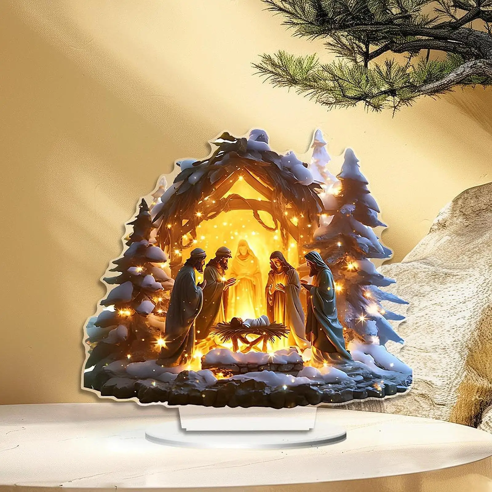 عيد الميلاد مشهد المهد تمثال تمثال أكريليك هدية دينية تحصيل محور العائلة المقدسة الجدول زخرفة للرف