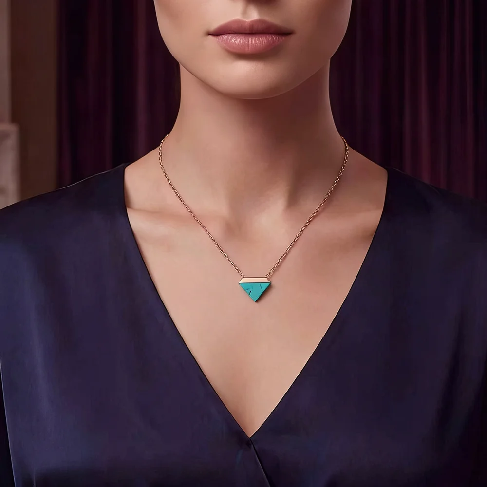 

YLMyself 3PCS Triangle Pendant Necklace Set Stainless Steel Rhodium Finish Blue Black Stone Rose Chain Jewelry