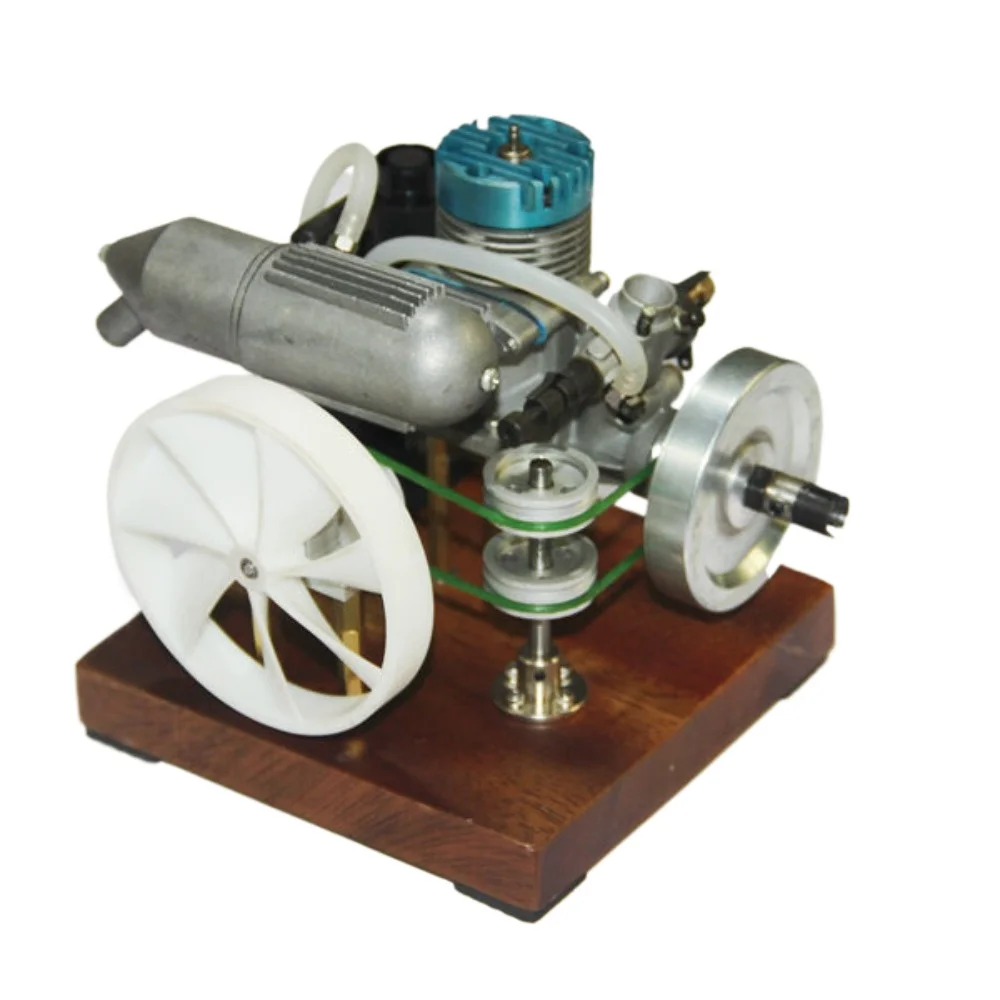 Miniature 32 Class Methanol Engine with Fan Blades 80ml Fuel Tank Drill Start Flywheel Drive Mechanical Engine Model