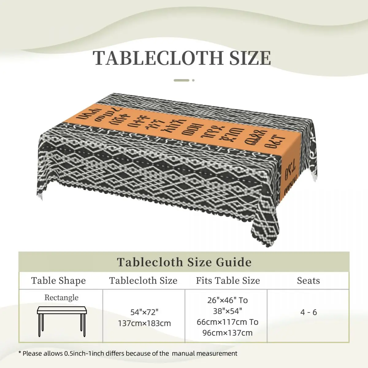 Amharic Alphabet Ethiopian Habesha Art Tablecloth Rectangular Oilproof Table Cover Cloth for Party