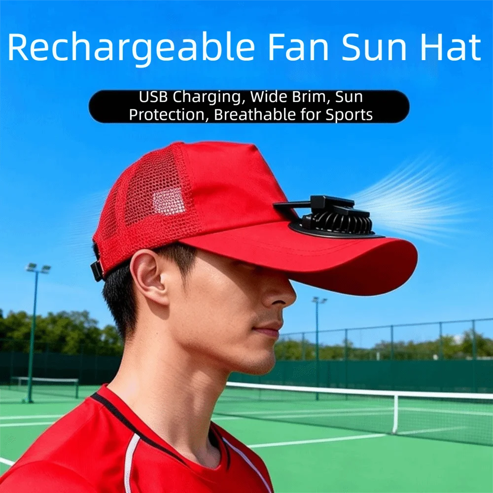 Portable Breathable Summer Fan Sunhat Mesh Sun Protection Solar Fan Cap Wide Brim Strong Wind Baseball Cap Adult Summer