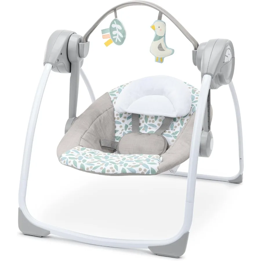 

Portable Baby Swing for 0-9M - Endless Bloom Design - 6 Speeds - 10 Melodies - Includes 2 Toys - Soft Fabric in Pastel Colors