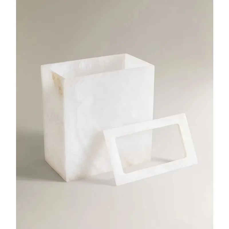 Natural Stone Snowflake Gypsum Uncovered Wastebasket Trash Can Recycle Bin for Bathroom Kitchen Hotel Toilet Home Decor Storage