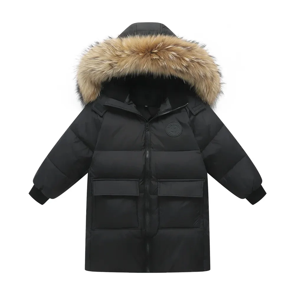 Children warm Winter Down Jacket Thicken clothing Boy toddler girl clothes Hooded Parka natural fur Coat Kids Teen Snow snowsuit