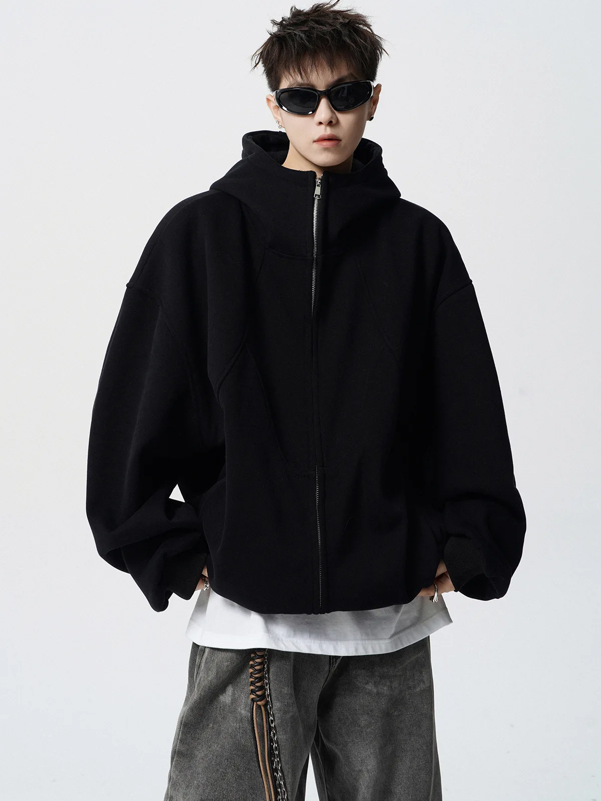 American Deconstruction Hooded Jacket Men's Winter Splicing Sweater High Street Velvet Couple Hoodie