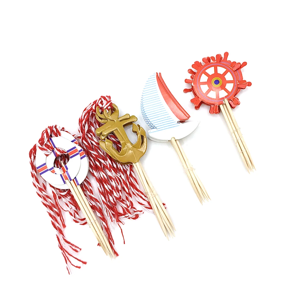 

48 Pcs Sailboat Marine Cake Toppers Party Decorations Birthday Wooden Picks Cookies Cakes Fruits Brownies IceCream