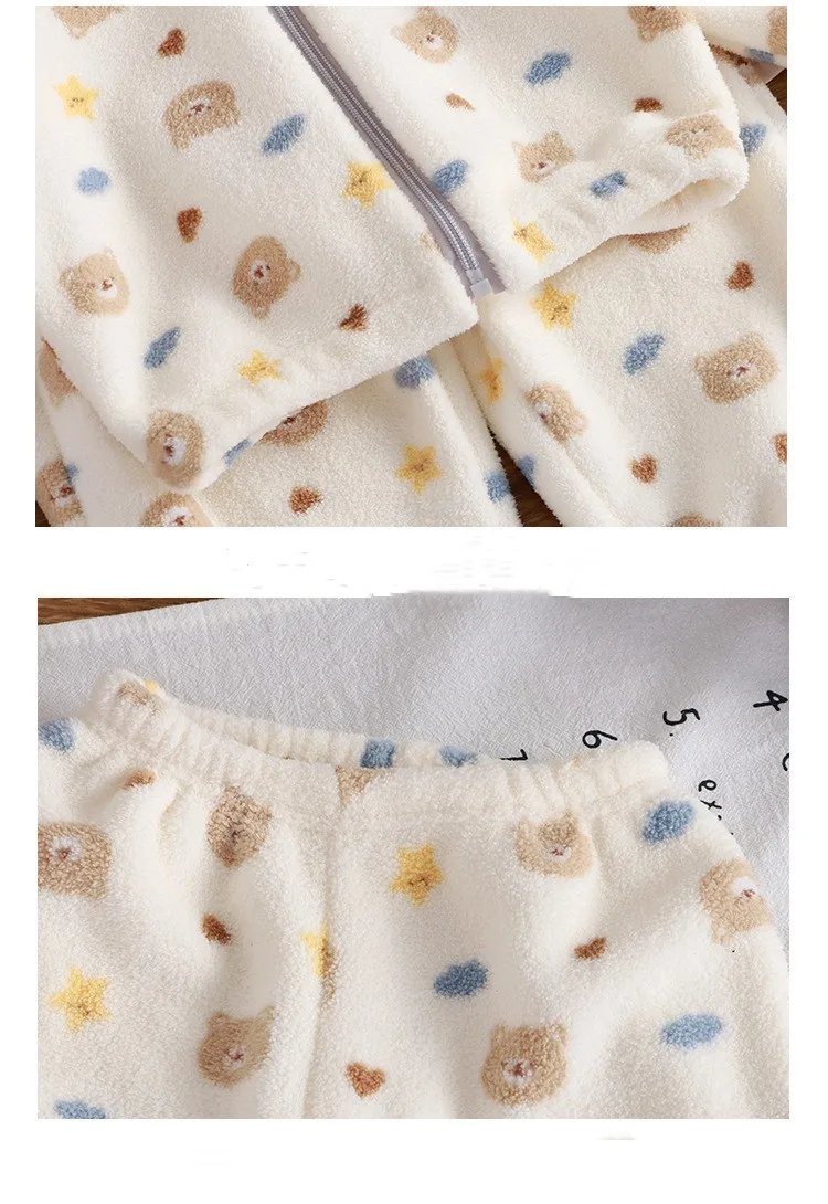 Kleinkinder-Set für Herbst und Winter mit Plusch-Futter, Verdickt, Cartoon-Motiv, Kinder-Hauskleidung, Gebürstetes Kinder-Set – Detail 11