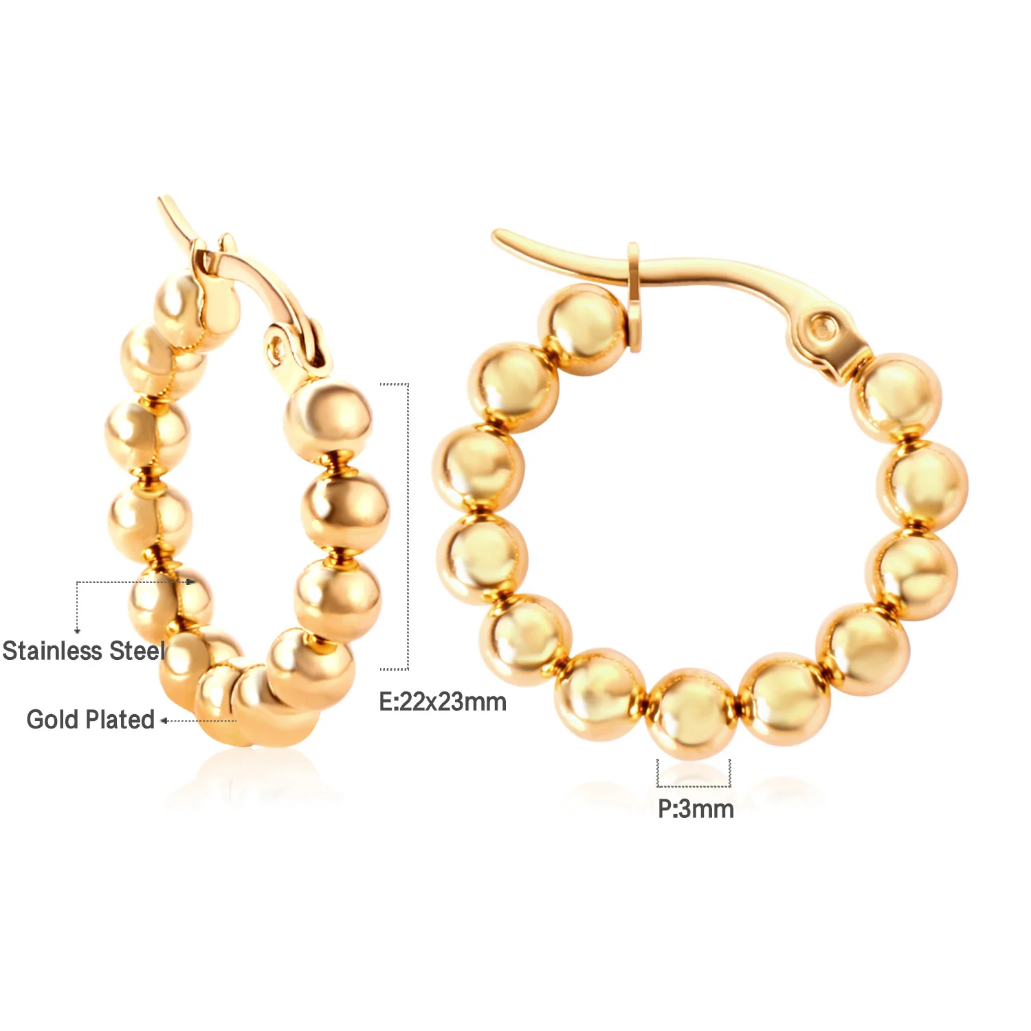 LUXUSTEEL Hyperbole Stainless Steel Beaded Hoop Earrings Women Round Circle Ear Huggie Golden Color Accessorie Aretes Christmas