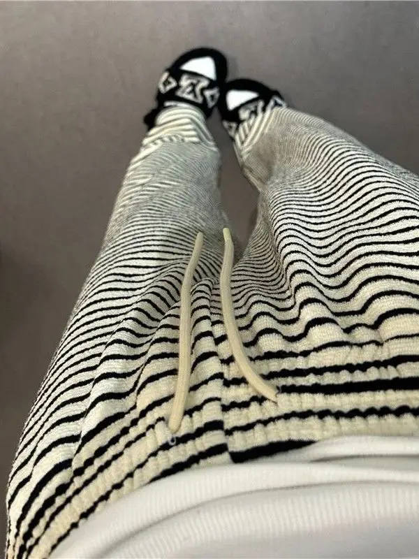 Pantaloni a gamba larga a righe a vita alta Pantaloni casual dimagranti taglio dritto da donna Primavera Estate Nuovo Sle Artistico Pendolarismo Sle