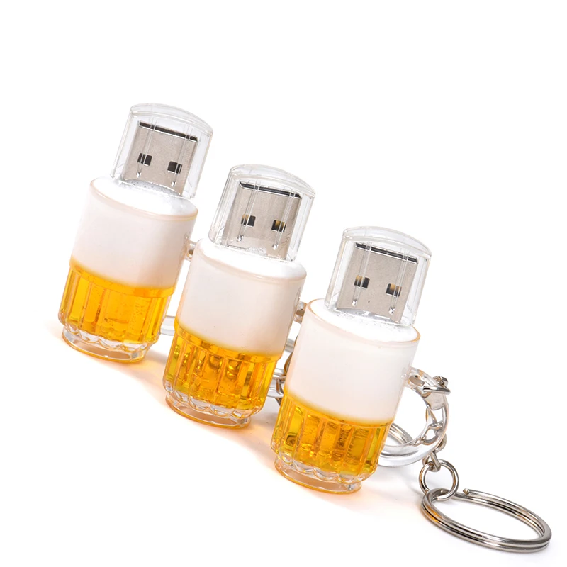 Beer Mug Shape USB Flash Drive 128GB Free Key Chain Memory Stick 64GB Creative Gift Pen Drive 32GB Real Capacity USB Stick 16GB