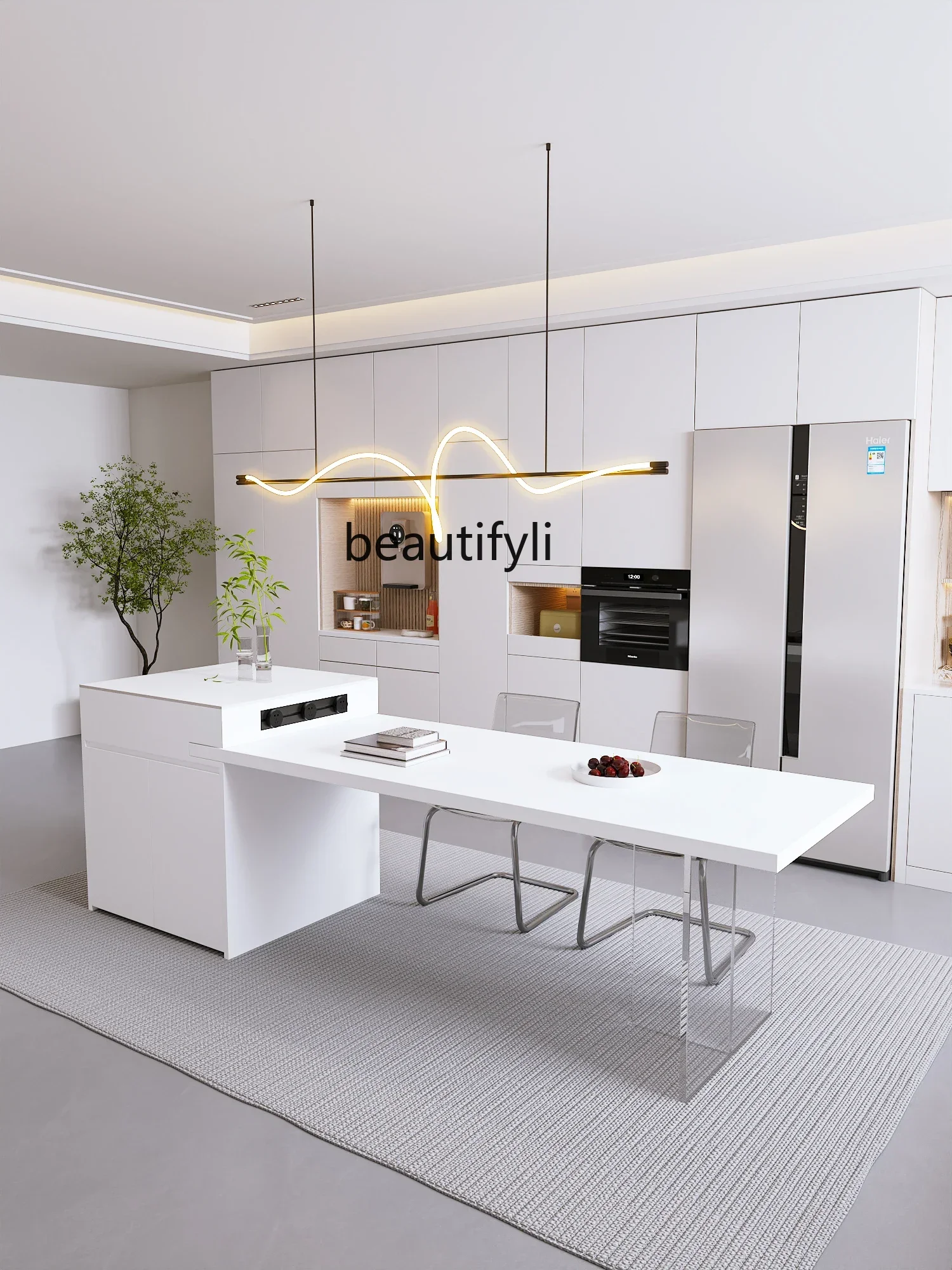 

xx1Stone Plate Kitchen Island Dining Table Integrated Retractable Acrylic Rectangular Household Guide Table