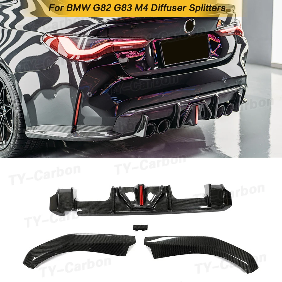 Rear Bumper Diffuser Lip for BMW G82 G83 M4 2021-2023 Dry Carbon Fiber Rear Bumper Light Lip Splitters Winglets Flaps Apron FRP