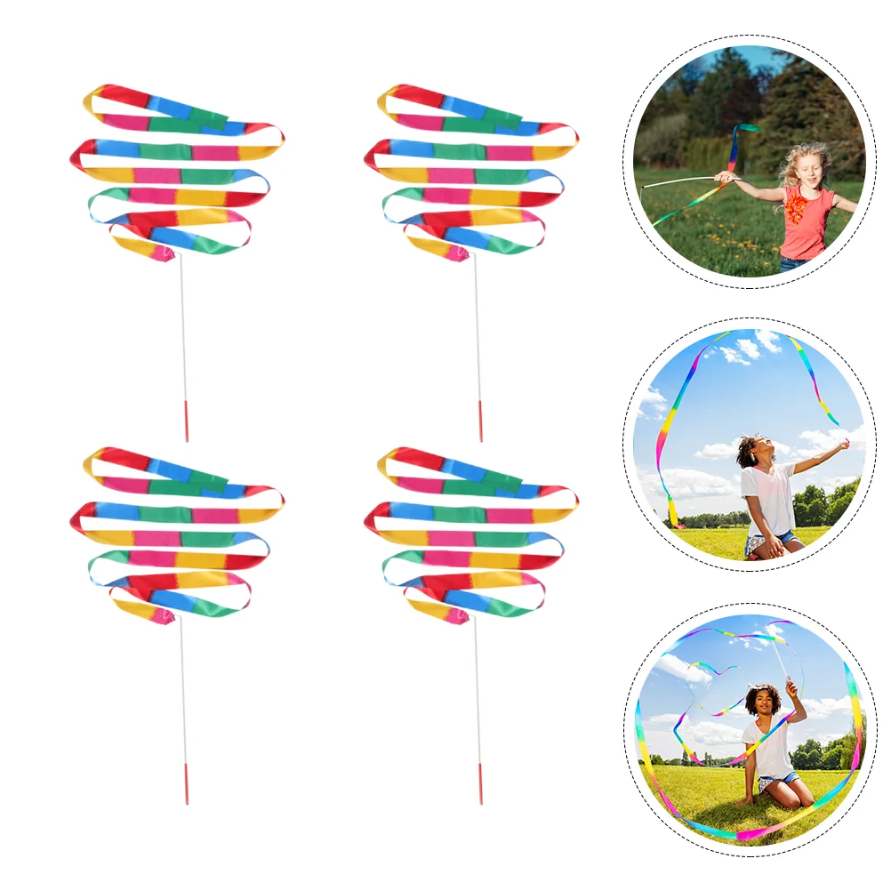 4 Pcs Outdoor Toys Playset Gymnastics Ribbon Children Ribbons Wand Brake Party Performance Supplies Dancing