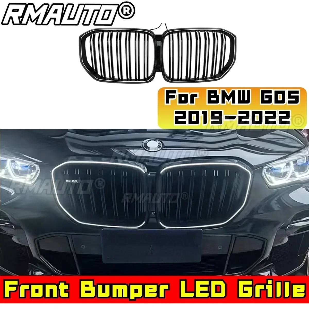 LED Front Racing Facelift Upper Radiator Grilles For BMW X5 G05 2019-2022 Car Front Bumper Racing Grille Grill Modification Part