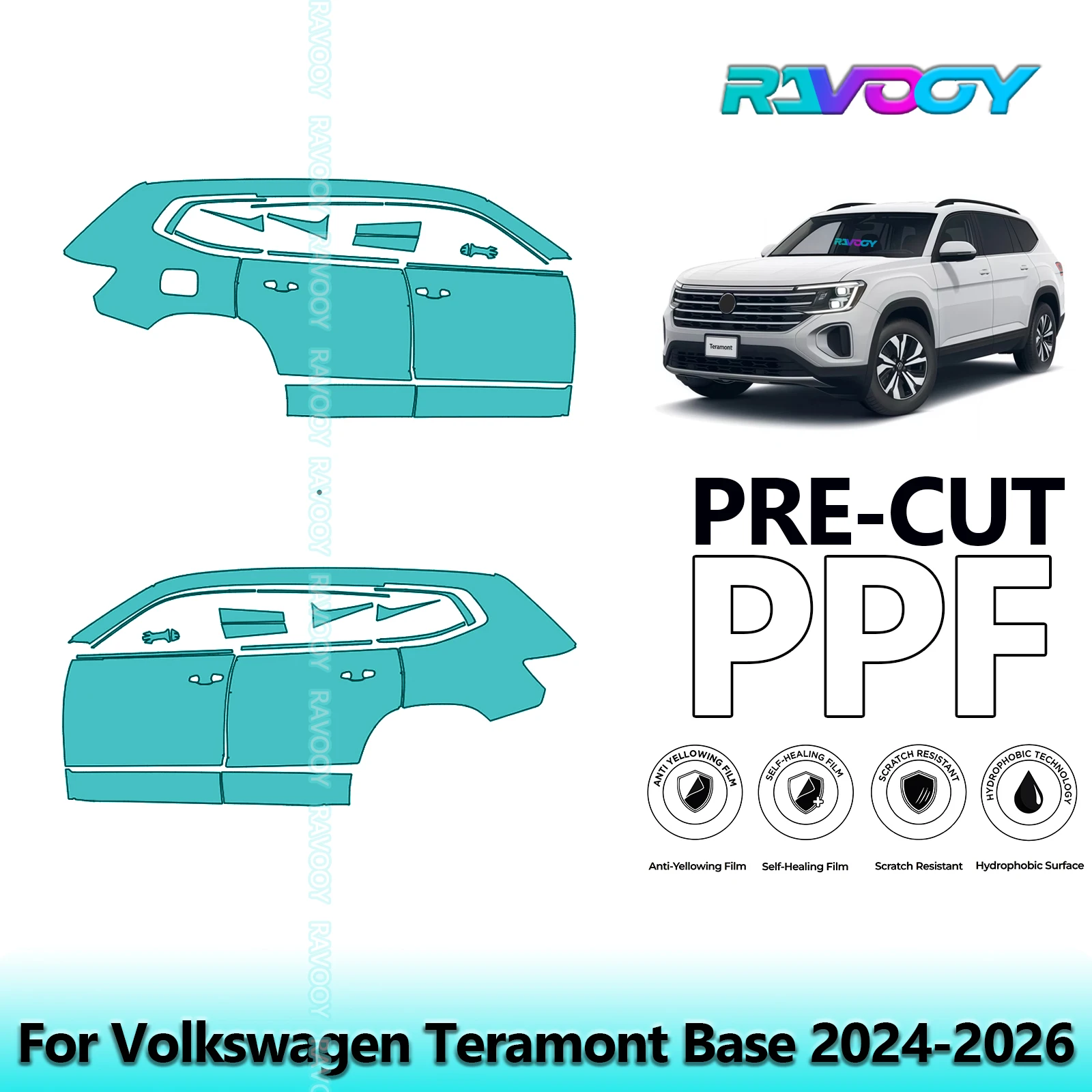 

For Volkswagen Teramont Base 2024-2026 8.5mil Clear Matte Pre-Cut PPF Door & A/B Pillar Kit TPU Paint Protection Film Set