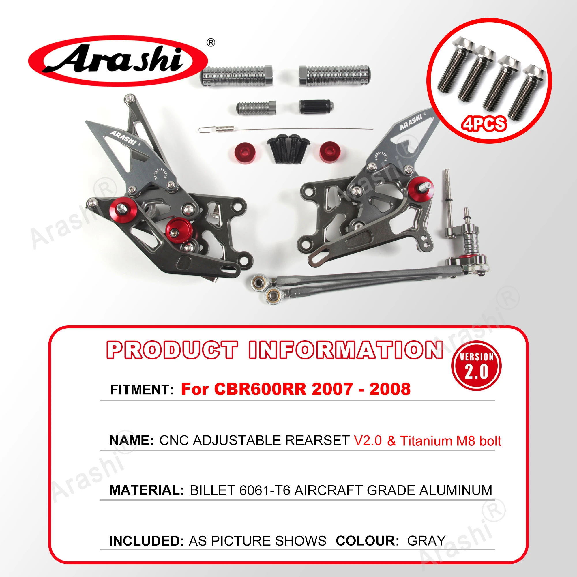 Arashi CNC verstellbare Fußstützen für Honda CBR600RR 2003–2025, Fußrasten, Fahrer-Fußrastenanlage, CBR 600, CBR600 RR 2008 2009 2010 2011