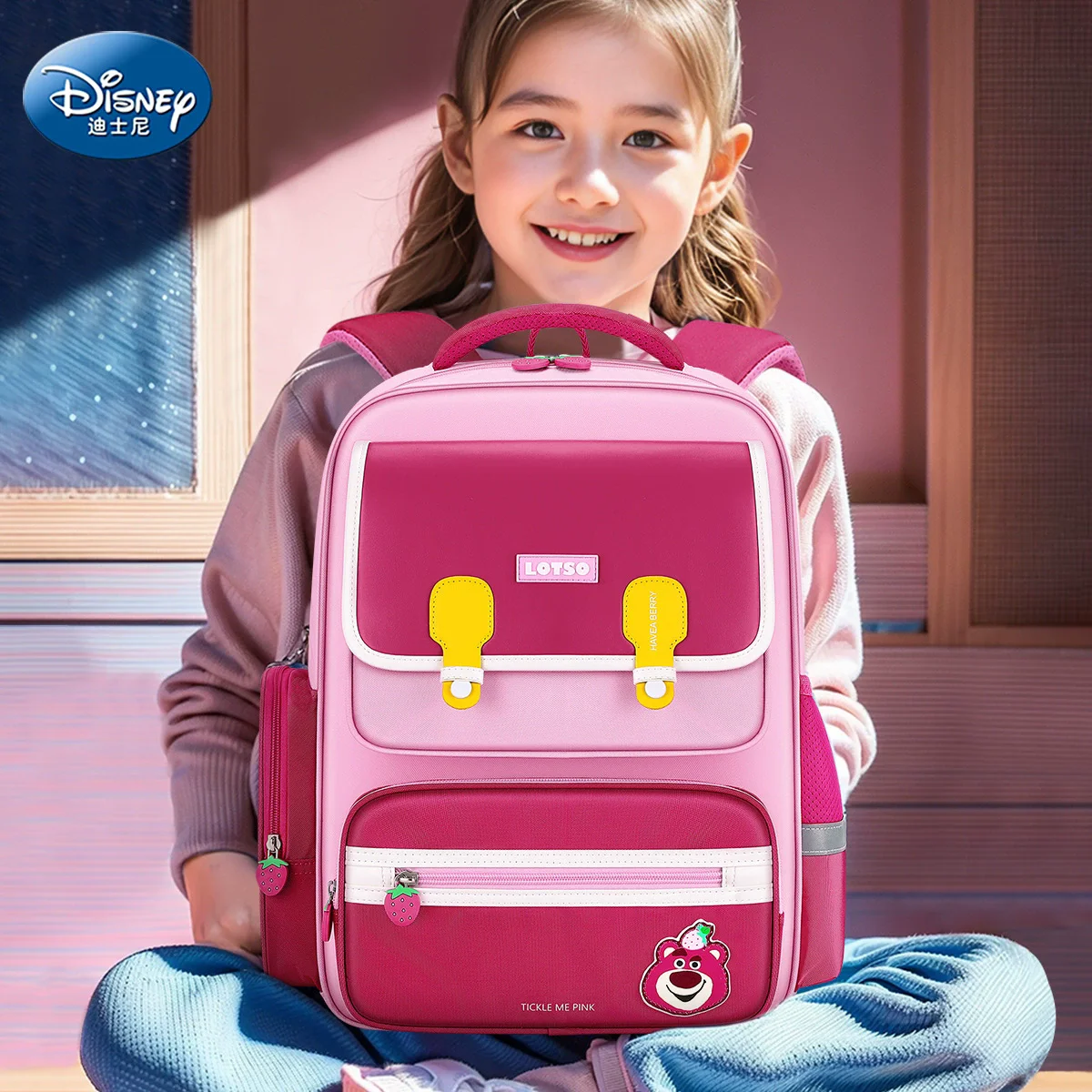 

Disney Lotso Girl School Bag Grade 2-6 Primary Student Shoulder Orthopedic Backpack Large Capacity Light Kids Gifts Mochilas