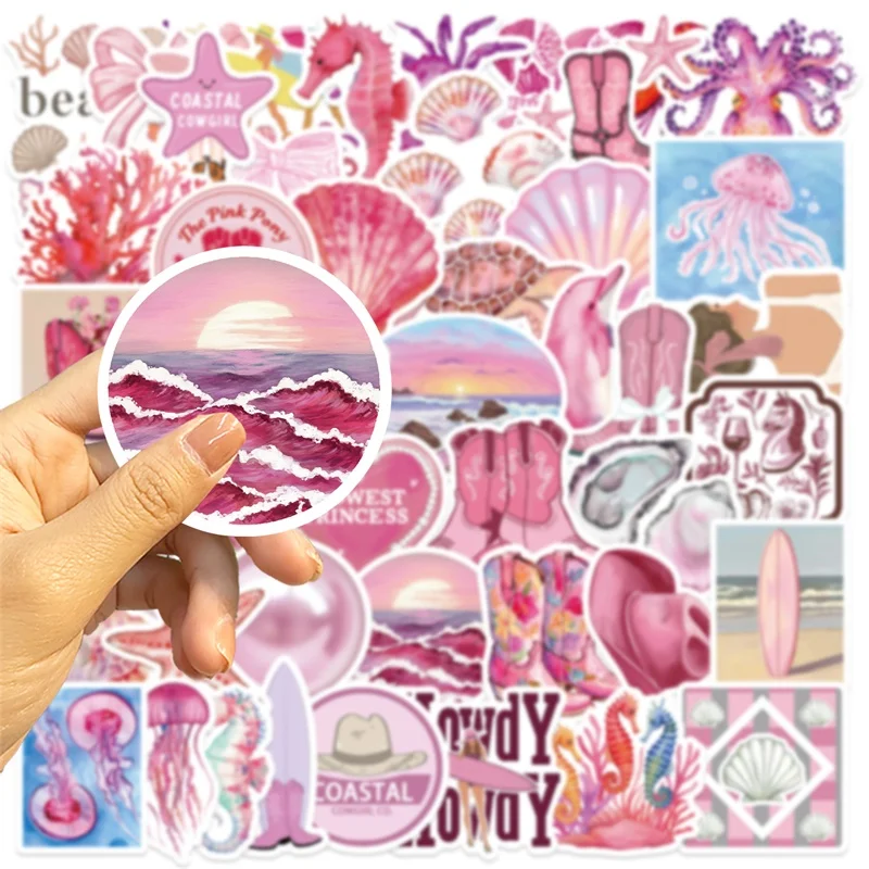 10/30/50 قطعة Kawaii الوردي الشاطئ البلاستيكية لزجة ملصق الجمالية DIY بها بنفسك الديكور سكرابوكينغ لوازم مكتبية المدرسة للأطفال #6