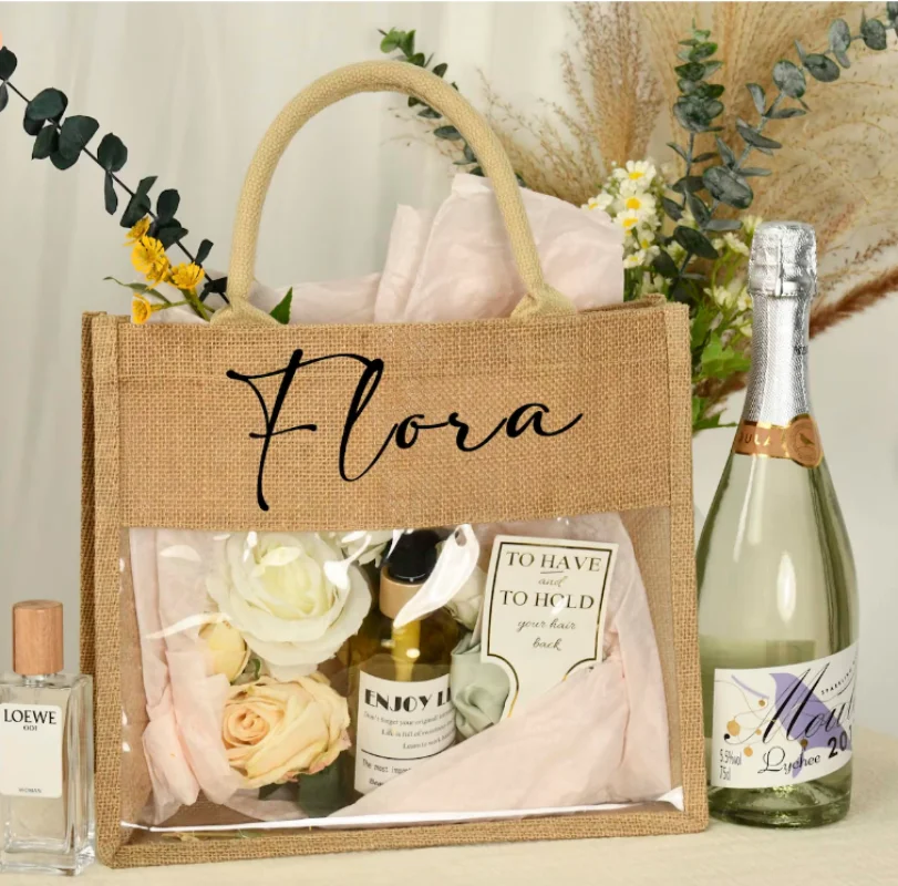 

Personalized Bridesmaid Proposal Bag Burlap And PVC Bag bridesmaid Gift Bag Letter Tote Bag Bachelor Party Bag Beach Gift Bag
