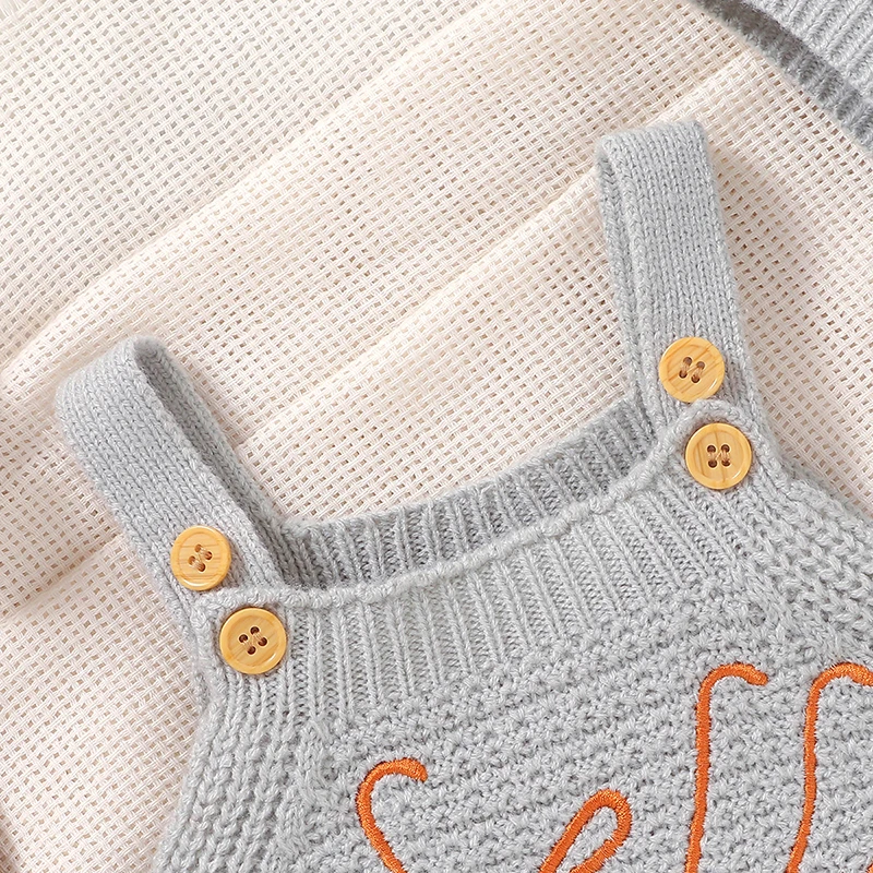 Newborn Baby Bodysuit Knit Infant Girl Boy Jumpsuit Sleeveless Summer Kid Clothes Hat 0-18M 2PC Romper Fashion Embroidery Letter