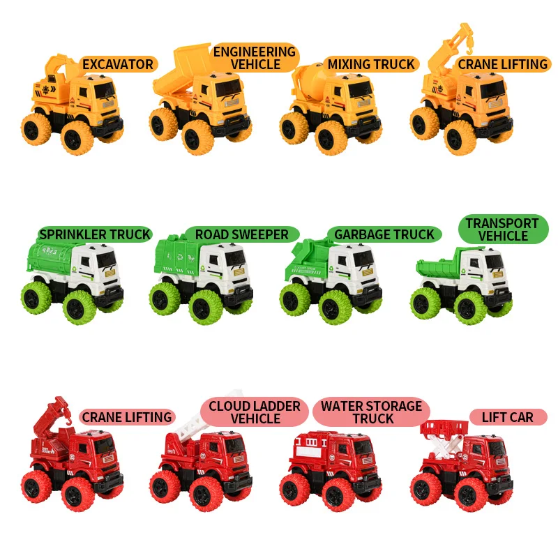 4-częściowy zestaw samochodzików inżynieryjnych - różne serie - odpowiedni dla chłopców i dziewcząt w prezentach