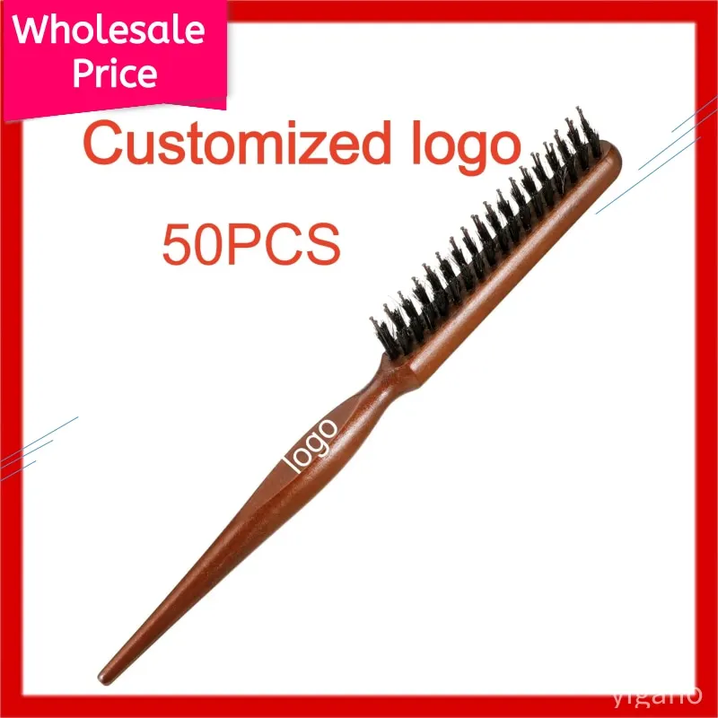 Customized LOGO Boar Bristle Teasing Brush for Fine Hair Teasing Comb Hair Brush for Edge Control Backcombing and Styling Hair