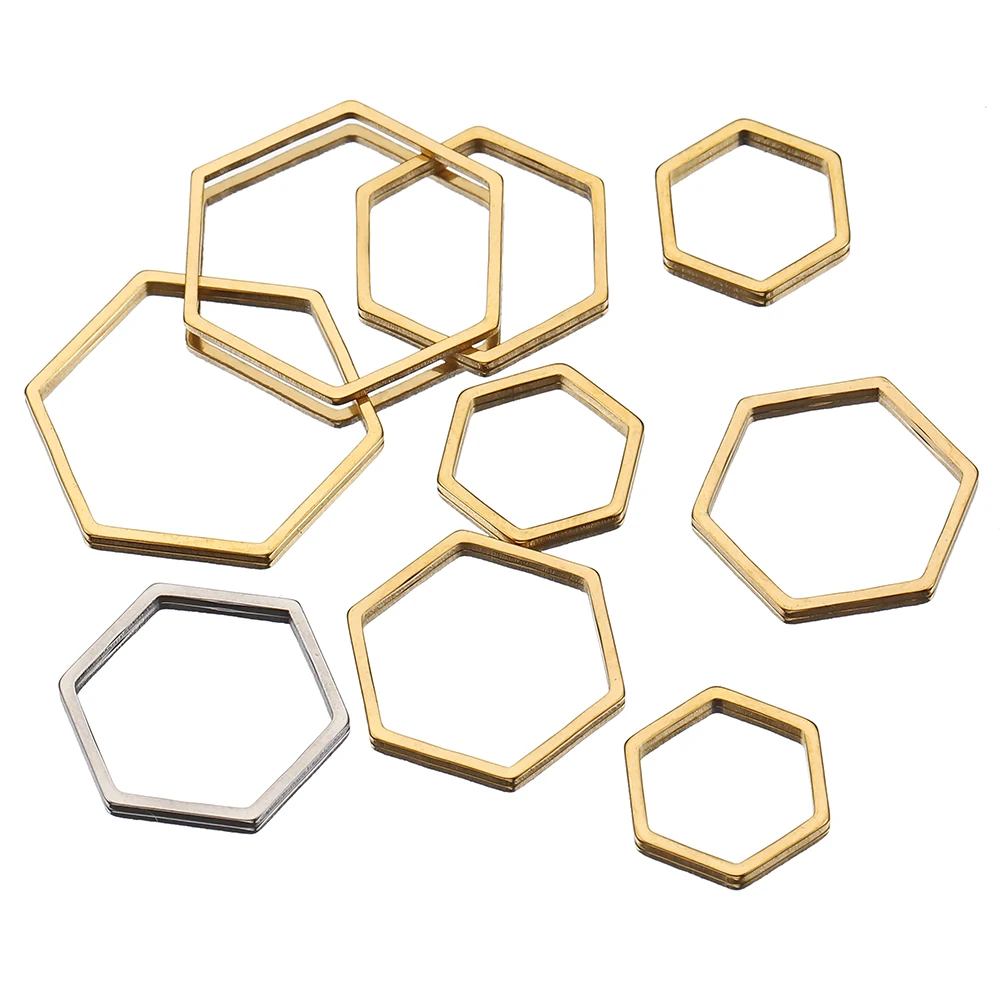 No Fade 40pcs 20pcs Stainless Steel Polygon Pendants Charms Gold Color Hollow Hexagon Bezels for DIY Jewelry Making Resin Mold