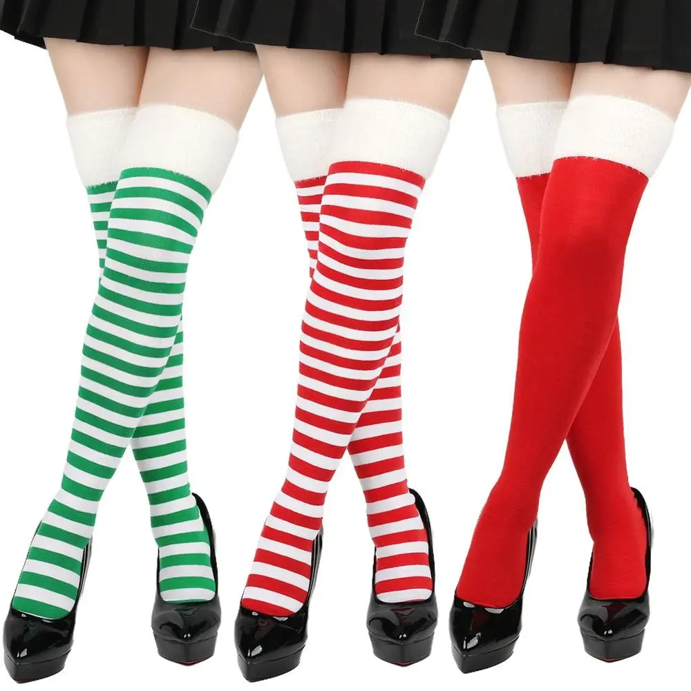 Sexy Polyester Cotton Over Knee High Socks Striped Slim Long Socks Multi-color Christmas Hosiery Women