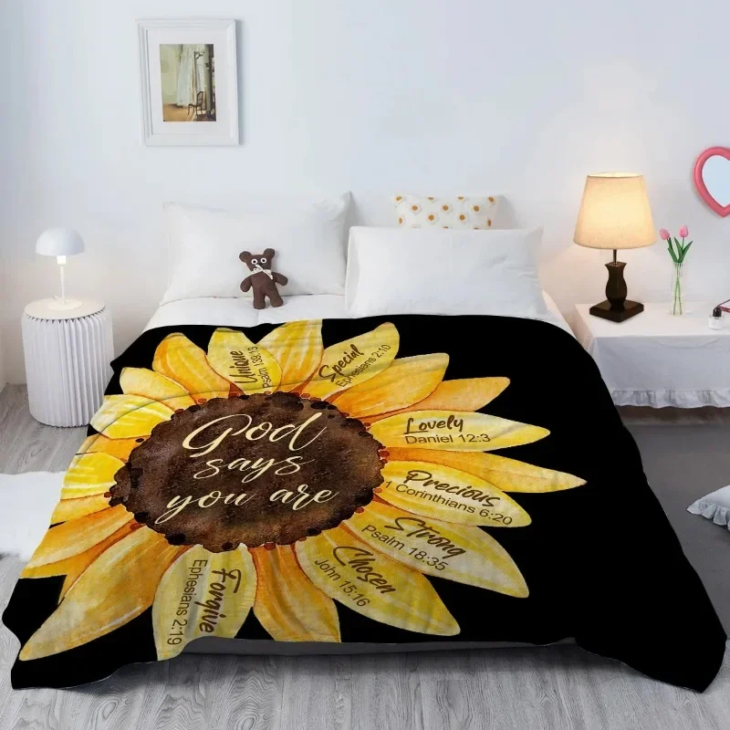 God Says You Are Sunflowers Blanket Yelloe Printed Warm Retro Cozy Soft Throw Blanket for All Season for Couch Sofa Bed Decorate