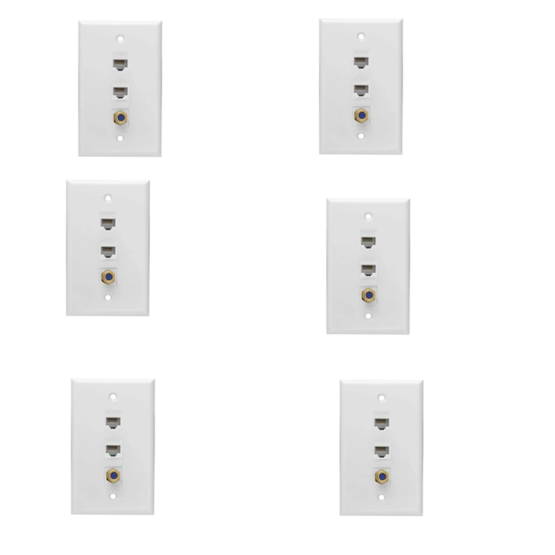 

6X Ethernet Coax настенная пластина, 2 порта Cat6 RJ45 Keystone 1 порт F Тип коннектор Coax Keystone Женский к женскому стеновой пластине