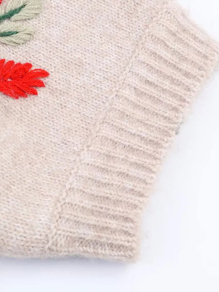 NLZGMSJ suéter de mujer 2025 Otoño Invierno moda cuello redondo manga corta Jacquard suéter de mujer Jersey elegante Top de calle de altura