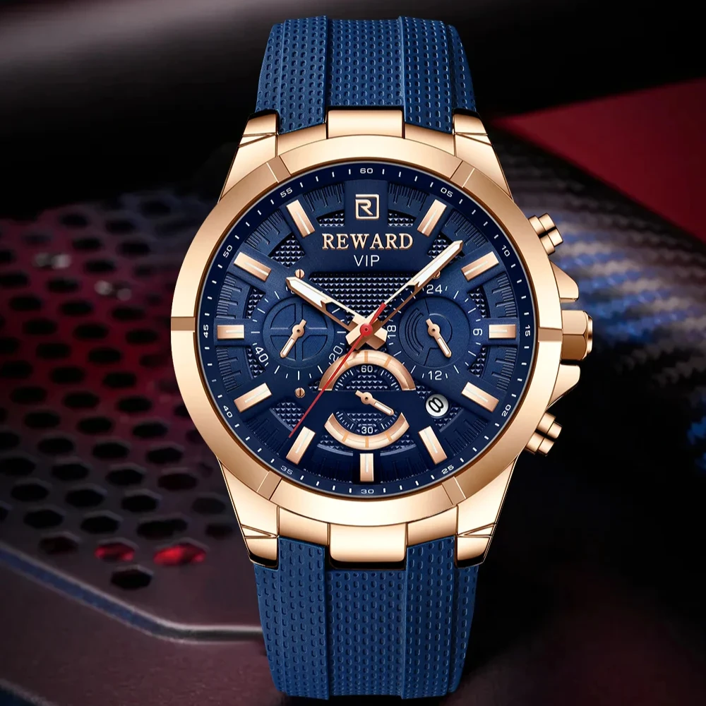 

REWARD 831512 Multi Functional Men's Watch Alloy Quartz Waterproof Silicone Strap Automatic Date Luxury Sports Watches for Man