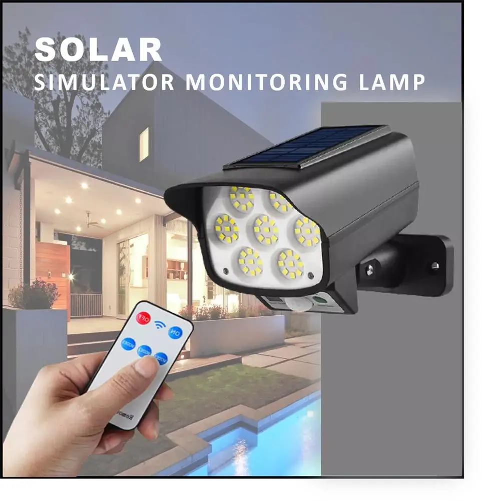 Lampe solaire LED extérieure sans fil, fausse caméra de surveillance de simulation, sécurité à domicile polyvalente, antivol, éclairage extérieur