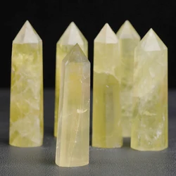Natural Citrine Quartz Column Yellow Crystal Hexagonal Obelisk Point Wand 40-80mm Wand Stone Handicrafts Home Decoration Gift