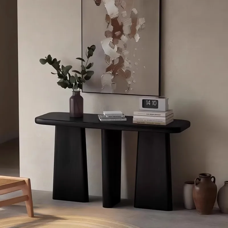 Light luxury solid wood entrance table B & B living room against the wall art end-view table wabi sandy wind corridor entry