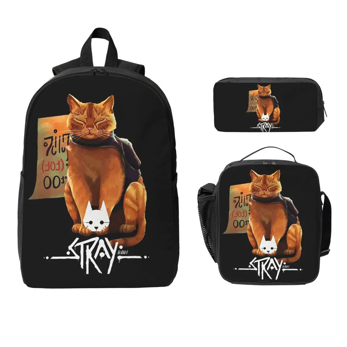 

Stray Cat Game 0 Backpack Boys Girls BookBag School Bag Computer Shoulder Bags 3ps Insulated Lunch Bag Pencil Case