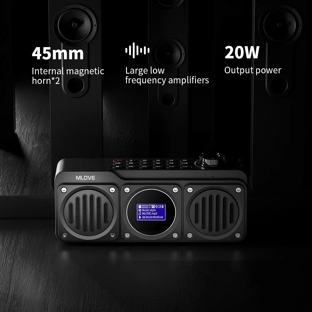 MLOVE BV810 Portable Bluetooth Speaker with FM Radio, Waterproof Speaker , LCD Screen Display, HD Free Call, Micro SD Card Slot