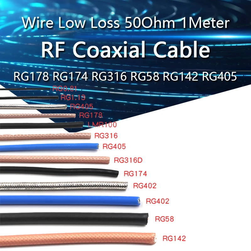 NEW RF Coaxial Cable RG178 RG174 RG316 RG58 RG142 RG405 RG402 LMR100 RG1.13 RG0.81 RG316D Wire Low Loss 50Ohm 1meter Long