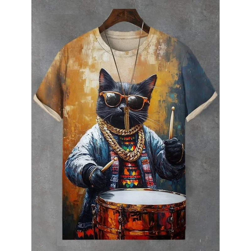 Funny Cat Raccoon Graphic T Shirt For Men Animal 3D Printed Tees Summer Streetwear Unisxe T-Shirts Round Neck Tops Short Sleeves