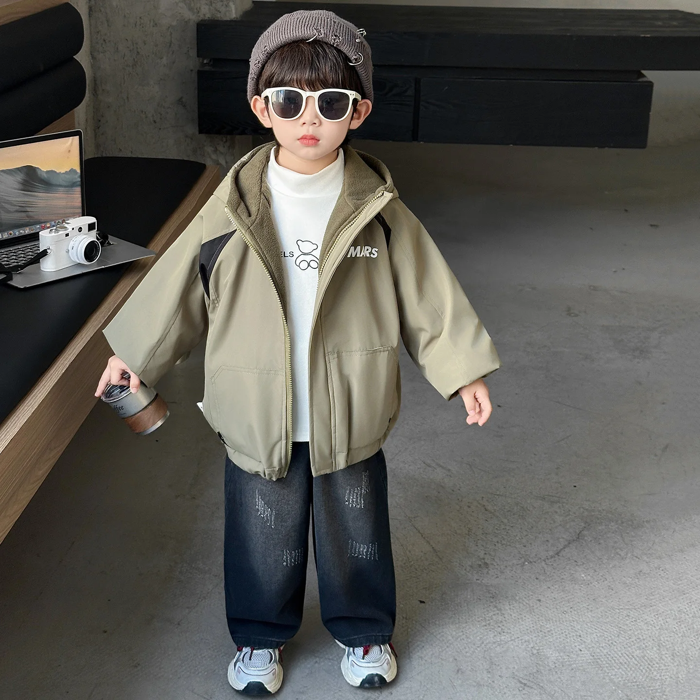 

Двусторонняя утепленная куртка для мальчиков на осень-зиму, водонепроницаемая, из хлопка с флисом, молодежная, модная, с капюшоном, приталенного кроя