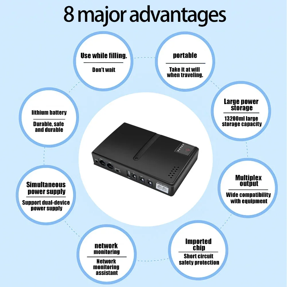 

DC1018L 18W Mini Portable UPS Backup Power Adapter 0.6A/1A/2A 5V/9V/12V/15V/24V Uninterruptible Power Supply for WiFi, Router