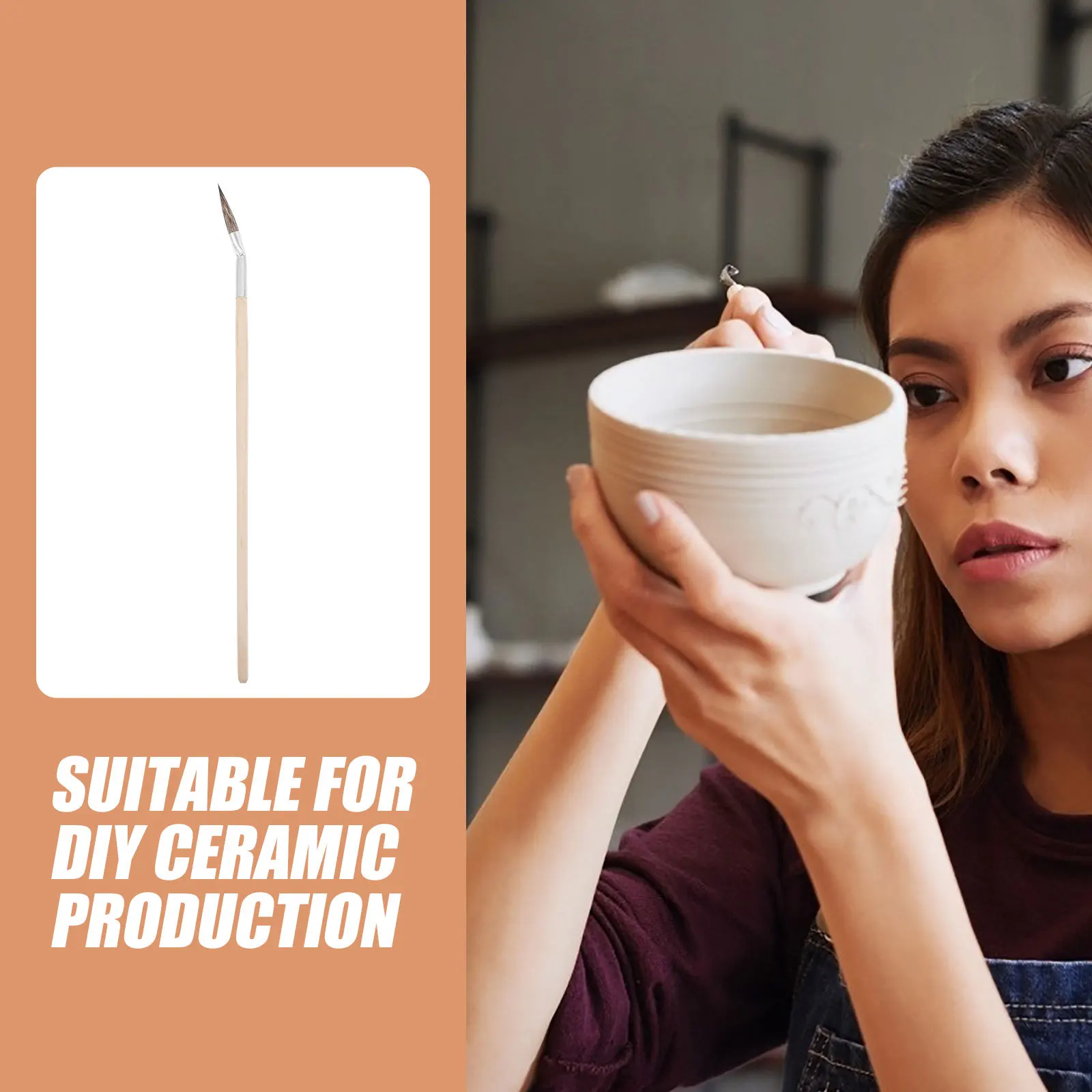 

Porcelain Painting Brush Wood Paintbrush Pottery Ceramic Detailing Brush Watercolor Oil Acrylic Painting Tool Easy Grip Portable