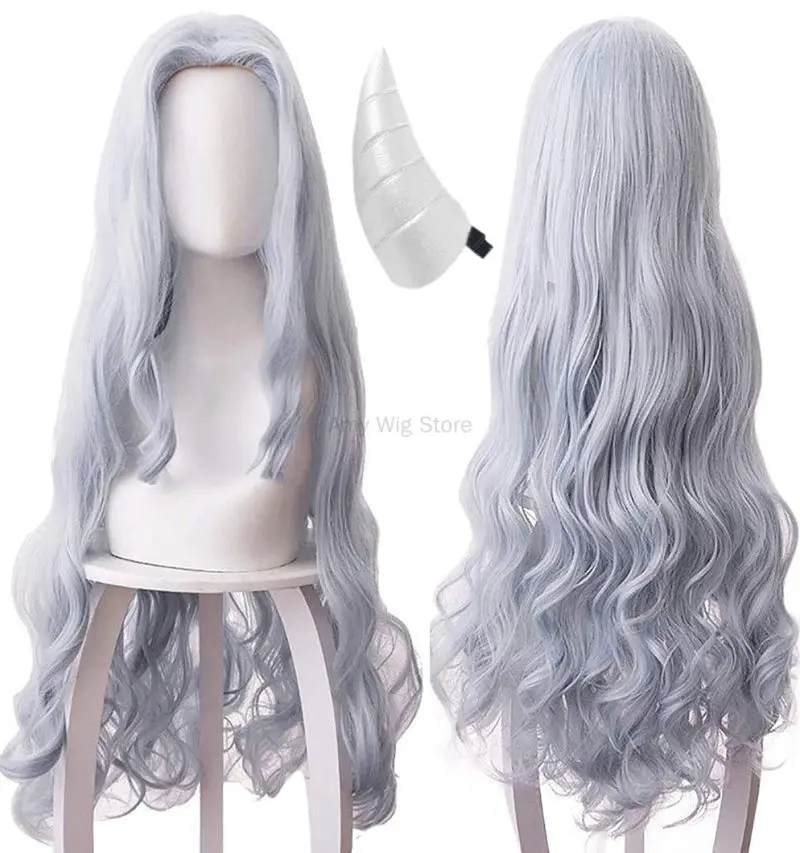 Eri Wig Anime My Hero Academi Eri Cosplay Costume Long Curly Blue Gray Hair Women Girls Wig for Halloween Costume Party Wig Cap