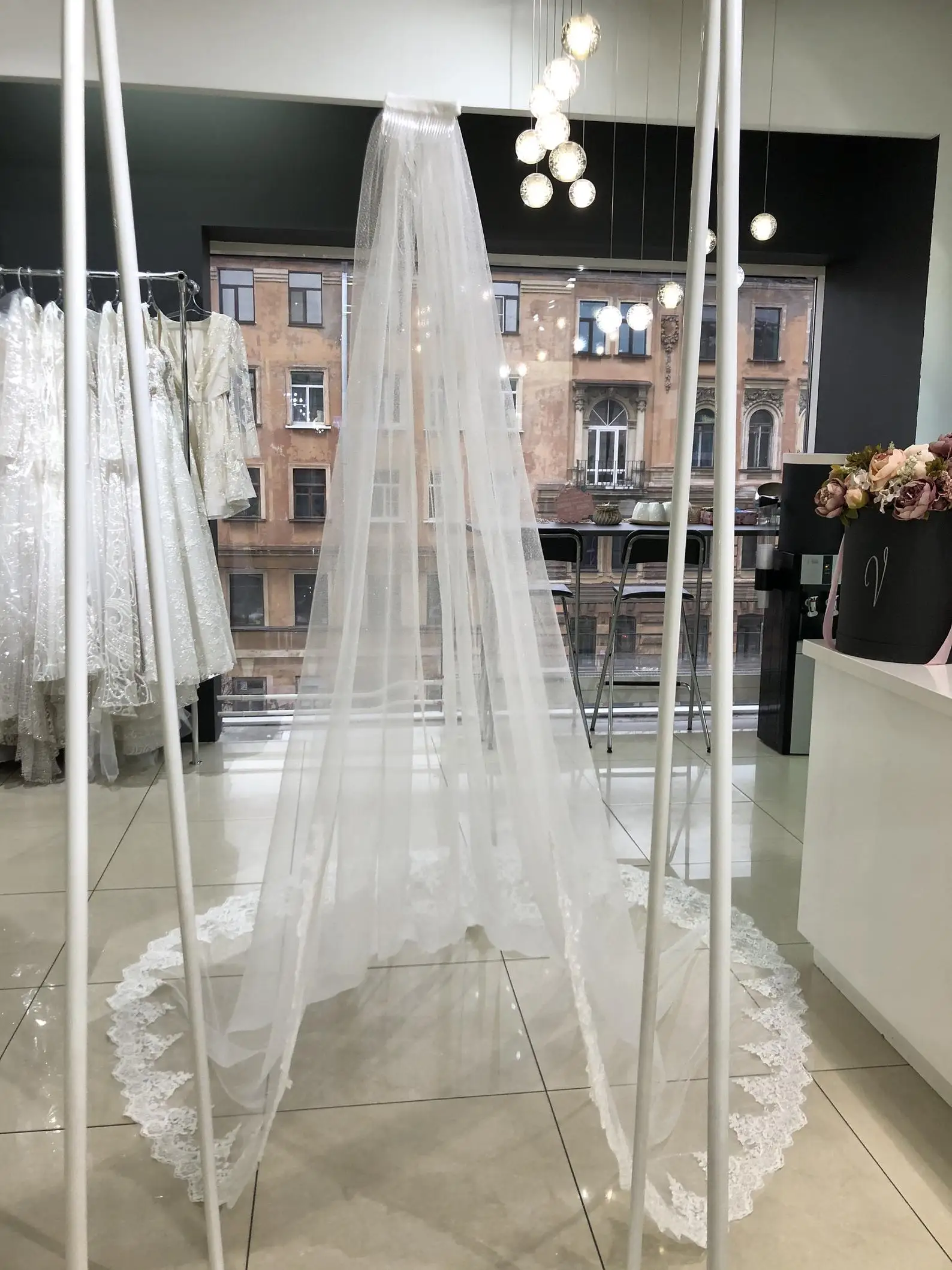 Lace veil Full Cathedral length veil. Long Veil tulle with comb bride accessories lvory bridal veils