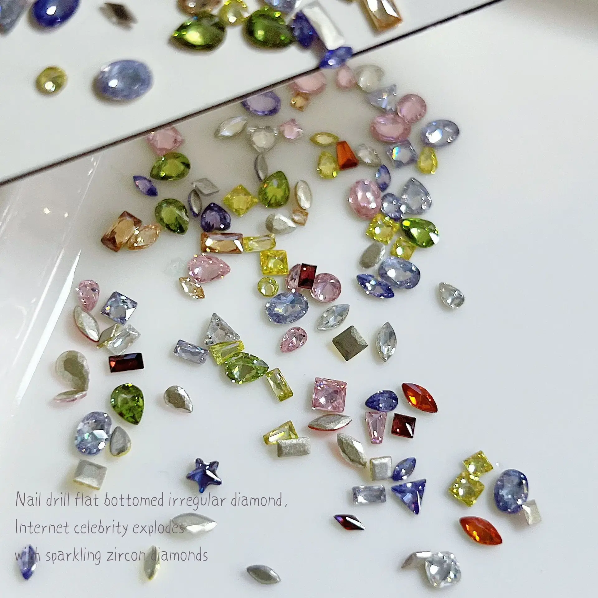 K9 เจาะเล็บ MINI 5A เพทายเพชรผสมสีด้านล่างแบนประกาย Inverted EDGE เพทายอุปกรณ์ตกแต่งเล็บ