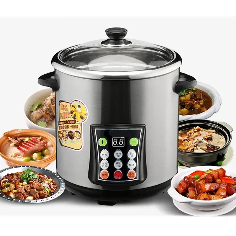 Electric Stew Pot Household Stainless Steel Waterproof White Porcelain Electric Stew Pot Soup Porridge Health Preserving Pot