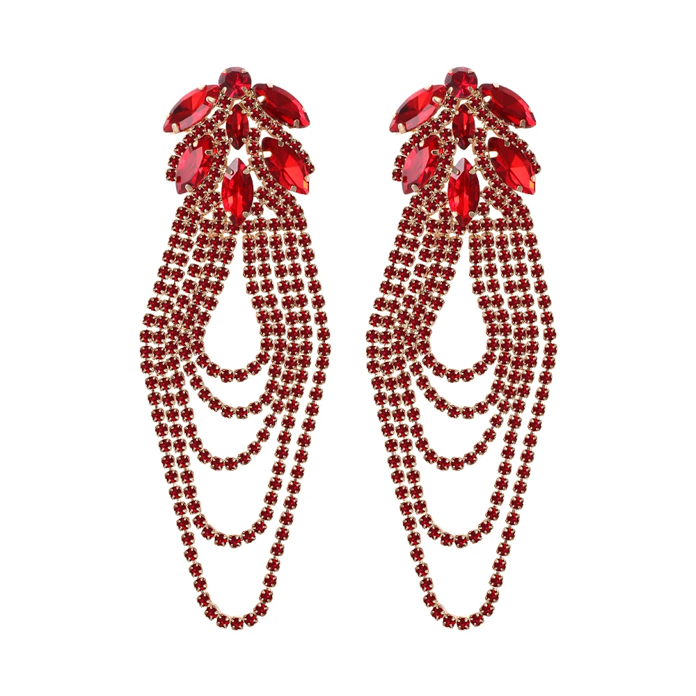 Wholesale Red Crystal Series Long Dangle Earrings for Women High-quality Rhinestone Pendant Luxury Wedding Jewelry Accessories