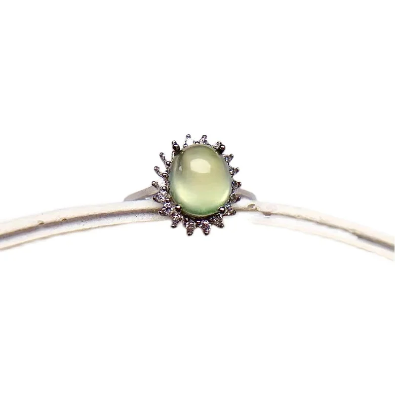 Classic Prehnite Silver Ring for Daily Wear 7mm*9mm Natural Prehnite Ring Solid 925 Silver Prehnite Jewelry