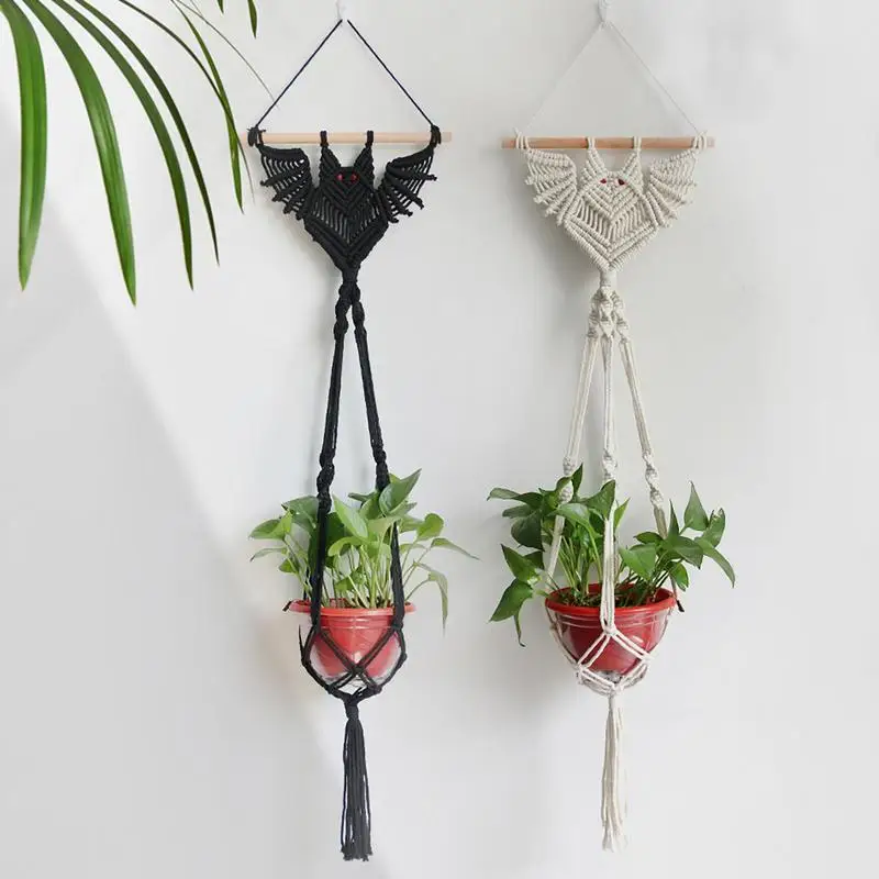 Gothic Bat Hanging Planter Woven Bat Hanging Tapestry Succulent Pot Air Plant Holder Home Decor Plant Lovers Ornament Gifts