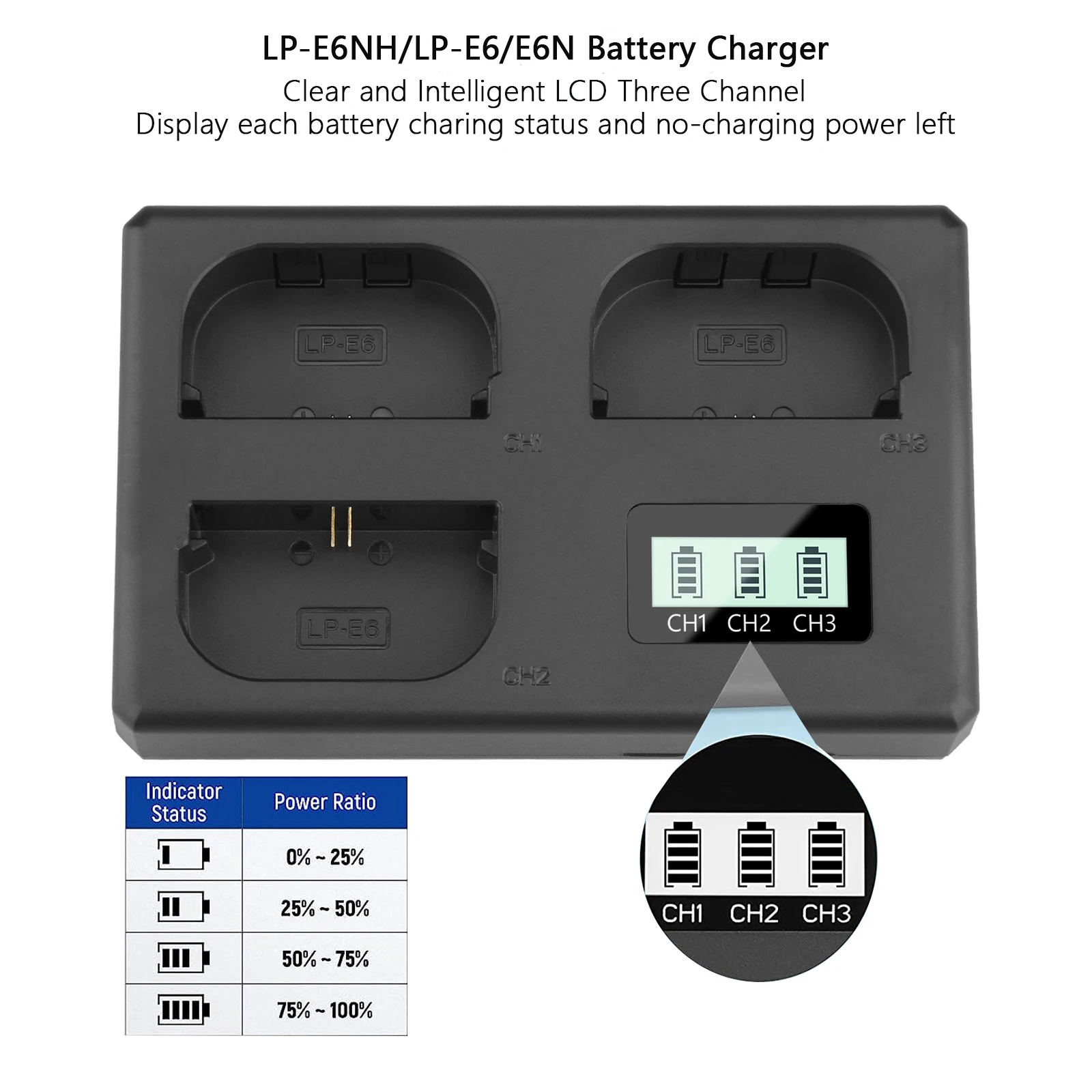 LP-E6NH Replace LP-E6N LP-E6 Battery+Three Channel Charger  For Canon EOS R R5 R6 5D IV 5DS R 7D 60D 70D 80D 90D Mark Camera